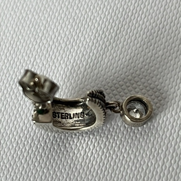 Judith Jack Sterling Silver Crystal Marcasite Huggie Style Hoop Earrings - Picture 6 of 11